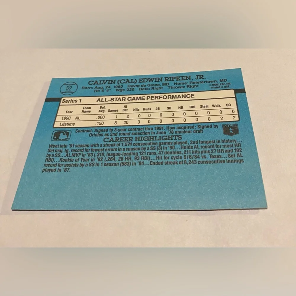 1991 Donruss Baseball Card cal ripken